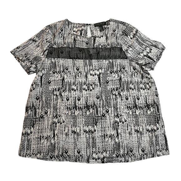 Forever 21 + Crewneck Abstract Print Blouse w/ Mesh Trim Size X-Large Neutral - Picture 1 of 9